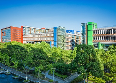 Multistoried university building at night